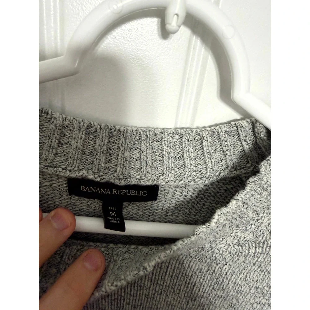 Banana Republic Sweater Mens Medium Tall Grey Merino Wool Blend Crewneck 6391